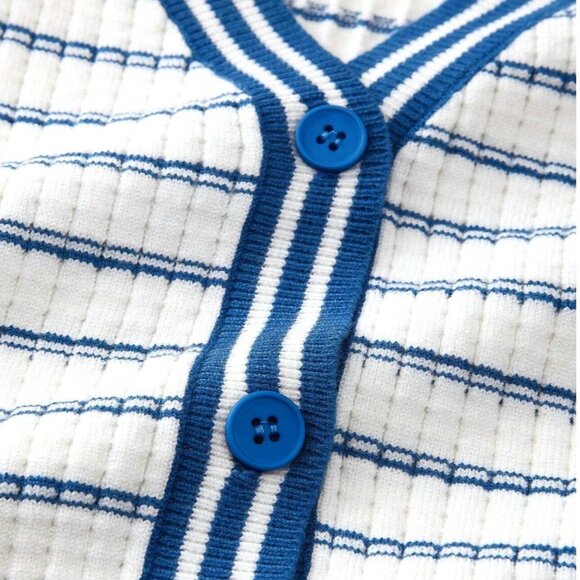 Kids’ Striped Knit Cardigan Blue and White Button-Up - Picture 8 of 9